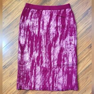 NWT Anthropologie plum cable knit skirt with pink foil
